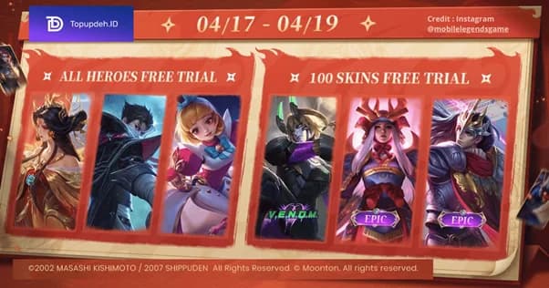 MLBB x Naruto Wave 2 2026: 100 Skin Gratis & Semua Hero Free Trial