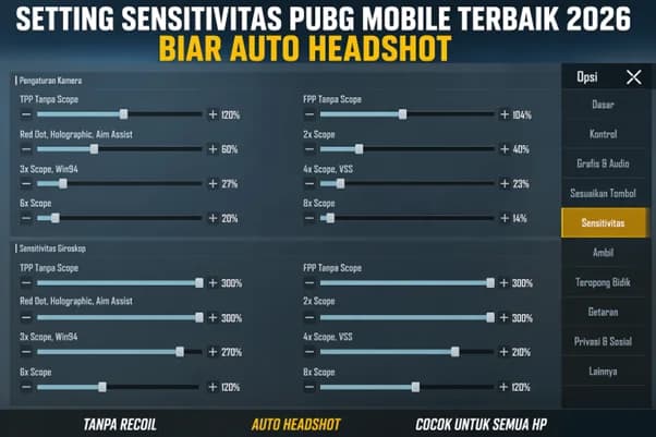 Setting Sensitivitas PUBG Mobile Terbaik 2026 untuk Aim Stabil dan Headshot Lebih Konsisten